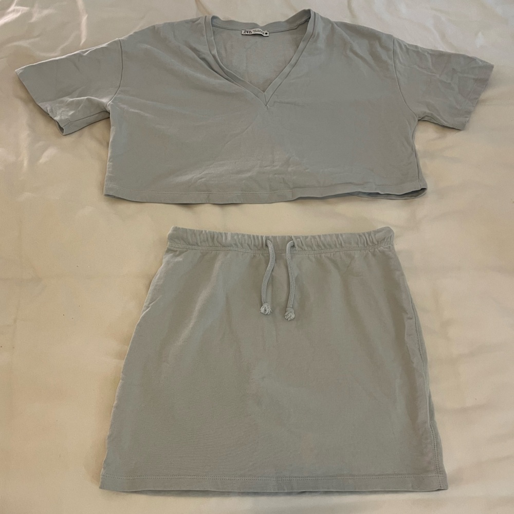 Light blue Zara t-shirt and skirt set